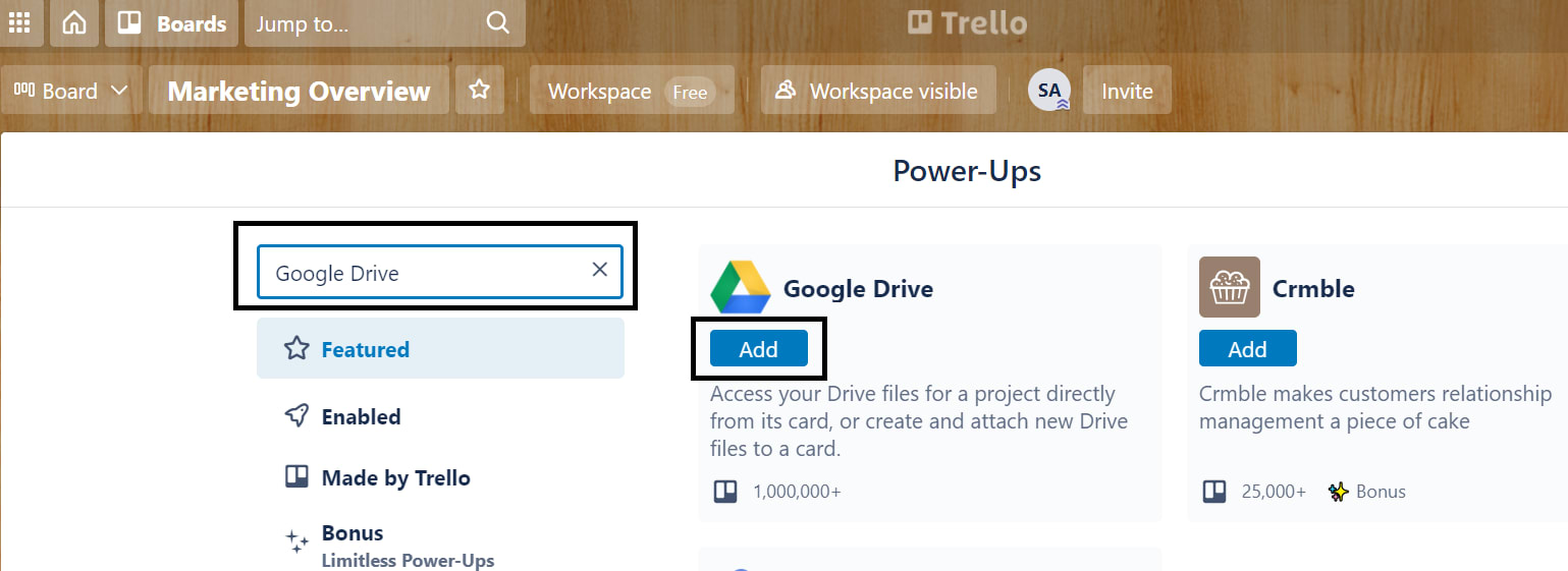 Google Drive Trello Integration Add Option